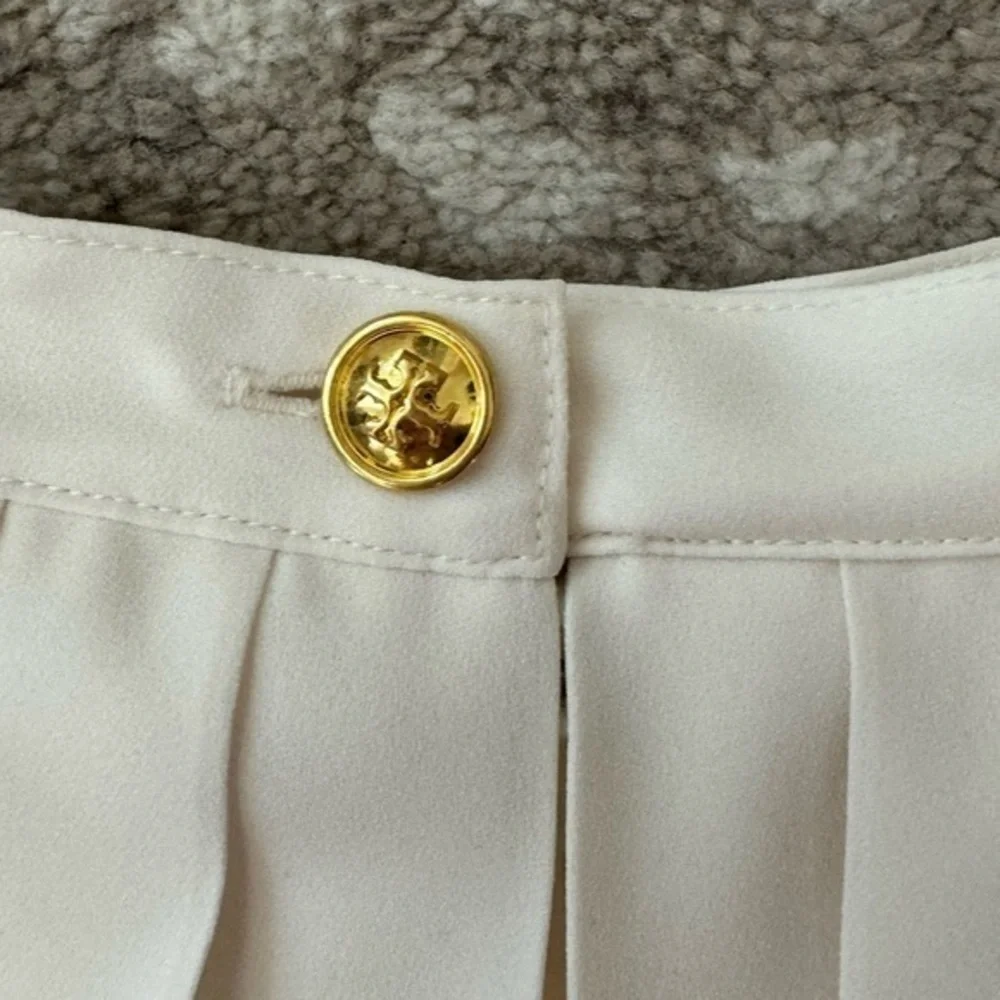 Tory Burch Faye White Ivory Pleated‎ Wide Leg Knee Length Culottes Size 6